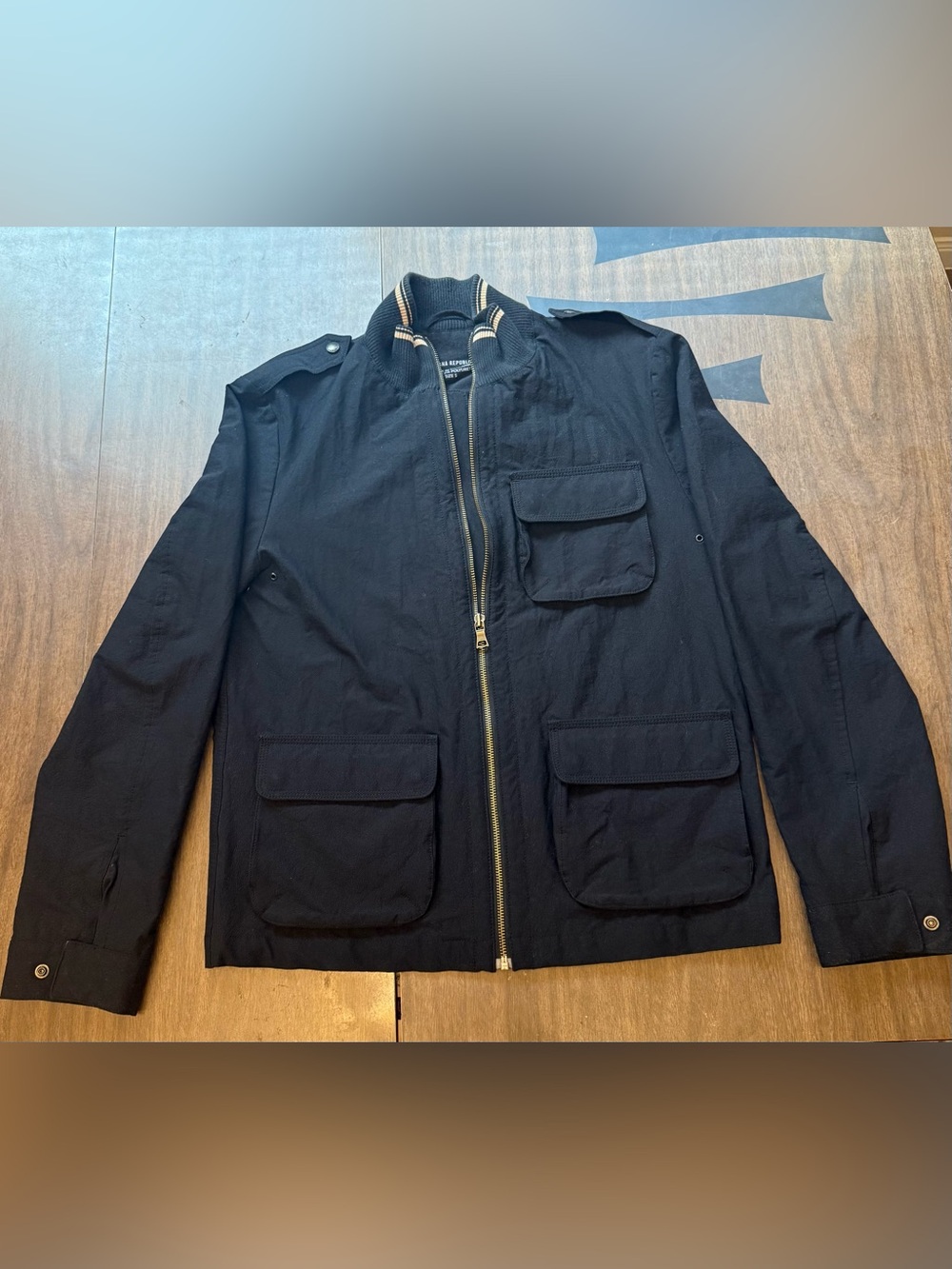 Banana Republic Men's Black Zip Up Canvas Field Jacket Tan Collar size Small